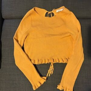 Yellow/ Orange Ribbed Tie-Back Long Sleeve Top